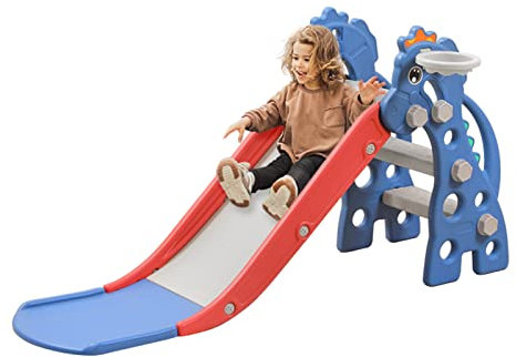 UISEBRT Kinderrutsche Rutsche Indoor ab 1 Jahr, Kleinkinderrutsche mit Basketballkorb, Kinder Fun-Slide Gartenrutsche Indoor & Outdoor, für ab 1-5 Jahr (3-in-1)