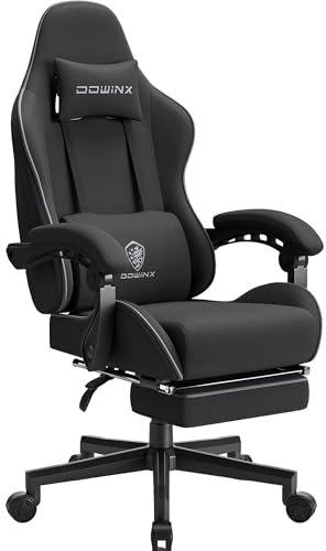Dowinx Gaming Chair for Adults, Computer Chairs with Footrest, Ergonomic PC Chair with Massage, Office Chair with Armrests, Up to 150Kg, Black