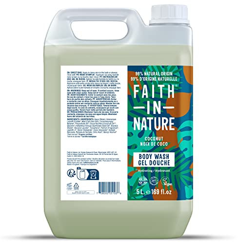 Faith In Nature Natural Body Wash - Gel douche - Végan & Sans Cruauté, Sans SLS ni Parabènes - Pack de Recharge 5L - Coco