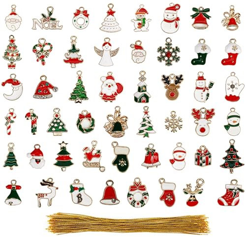 Belle Vous 50 tlgs Tannenbaumschmuck Figuren Set zum Aufhängen - Mini Weihnachtsbaumschmuck Figuren aus Legierung für DIY & Deko - Inkl. Weihnachtsmann, Schneemänner, Glocken, Schneeflocken & Mehr