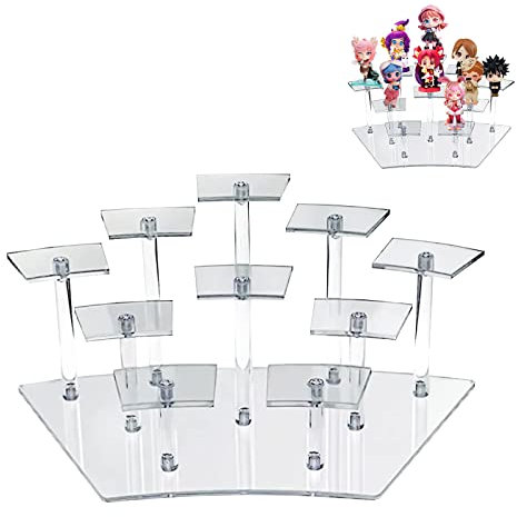10 Tier Acrylic Display Stand, Acrylic Riser Display Stand Black Perfume Holder, Acrylic Riser Display Shelf Multilevel Stands For Display Action Figures, Small Jewelry, Cupcake, Perfume (Clear)