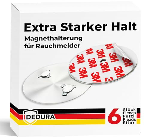 Rauchmelder Magnethalter 6er Set mit extra starken Klebepads - ohne Bohren und Schrauben - Magnethalterung geeignet für alle gängigen Rauchmelder und Feuermelder - Selbstklebende Befestigung