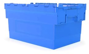 AUTORCE Attached Lid Containers, Heavy Duty Attached Lid Crate Storage Boxes Grey or Blue Moving Stacking Stackable Nest Plastic Boxes (400 x 600 x 320(h) mm - BLUE)
