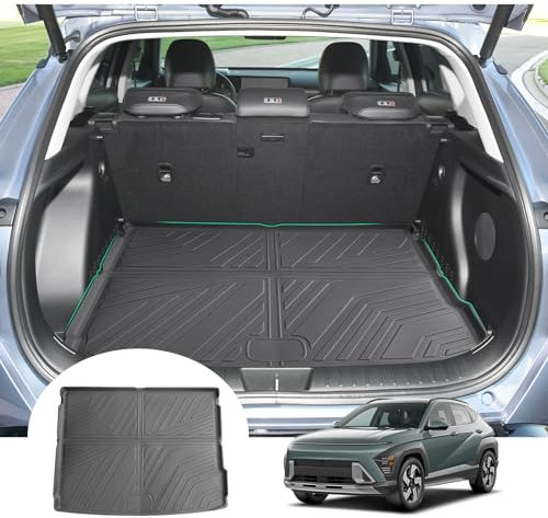GAFAT Kompatibel mit Hyundai Kona SX2 EV Elektro 2024 2025 Kofferraummatte, Leicht zu Falten, Kona EV 2024 TPE Allwetter-Kofferraumwanne, Original 3D Scannen Hohe Kante [Nicht für Benzin & Hybrid]