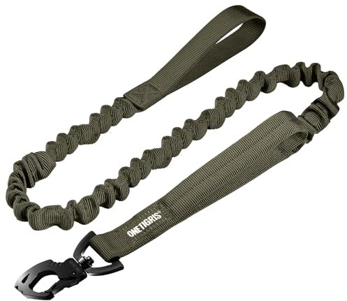 OneTigris Federbelastete Hundeleine 86 cm - 120 cm Führleine Nylon mit Tiger Zahn Metallclip und 2 Weiche Polsterung, Länge - Grün