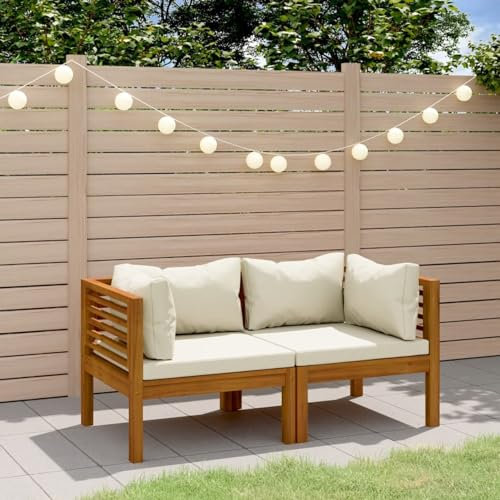 Juroupi 2-Sitzer-Gartensofa mit Creme Kissen Balkon Sofa Outdoor Sofa Lounge Sofa Balkon GartenmöBel Loungesofa Outdoor Massivholz Akazie
