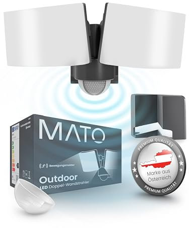 MATO® Doppel LED Strahler mit Bewegungsmelder Außen - 40W Wand Außenleuchte mit Bewegungsmelder - 3000K, IP65, Anthrazit - Aussenlampe mit Bewegungsmelder, Außenstrahler, Wandstrahler, Wandleuchte