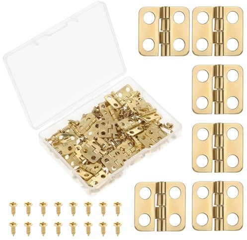 30 Stück 13 x 12 mm Mini Scharniere Hinges, Messing Scharnier Klein, kleine Scharniere für Holzkisten, 180-Grad-Drehscharniere mit Schrauben, Miniatur-Möbelzubehör (Gold)