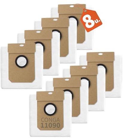 BAKUUM Pack de Bolsas de Polvo Premium para Cecotec Conga 11090 Spin Revolution. Accesorios. Mayor Duración y Filtración Superior. Bolsa de Autovaciado de Aspiración. (Pack 8)