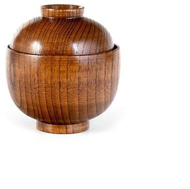 Holzschüssel, geeignet für Reis, Suppen, Salat und andere Lebensmittelbehälter, runde Anti-Verbrühungs-Holzschale (mit Deckel)