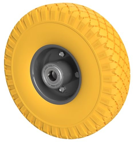 1 x PU Rad Ø 260 mm 3.00-4 Kugellager Sackkarren Bollerwagen Ersatzrad PANNENSICHER, gelb/grau