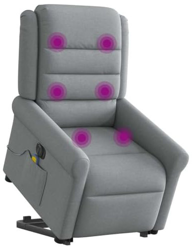 vidaXL Elektrischer Massagesessel mit Aufstehhilfe Hellgrau Stoff, Relaxsessel, Sessel mit Aufstehhilfe, Massagestuhl, Sessel
