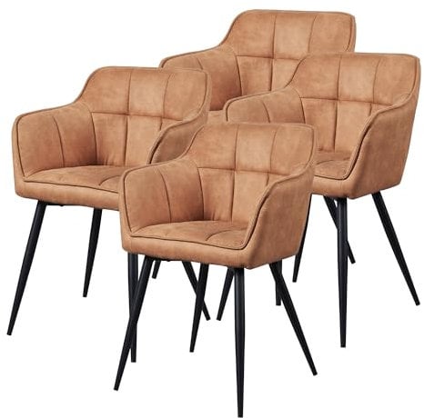 [en.casa] Esszimmerstuhl 4er Set Birmingham Armlehnstühle Bürostühle Polsterstuhl mit Rückenlehne Braun mit Metallbeine 81 x 57 x 53 cm