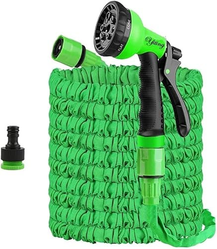 Yiting Tuyau d'arrosage extensible de 7.5m/15m/30m/37.5m/45m/60m avec 8 mode pulvérisation, Adaptable 1/2 et 3/4 raccords de connecteur, hose-Tuyau extensible à Pression d'Eau (45 Mètres, Vert)