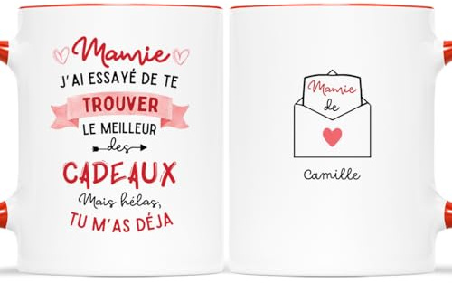 Cadeau Plus Mug Personnalisé Prénom - Je Suis Ton Cadeau - Cadeau Fete des Grand Mere, Cadeau Fete des Meres Original, Tasse Mamie, Tasse Bonne Fete Mamie, Tasse Papy et Mamie, Fete Mamie, Bol Mamie