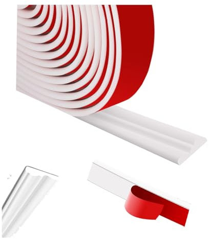 Moulures murales en stuc autocollantes - Barre flexible pour cadre de miroir, porte d'armoire, décoration murale, blanc, 5,5 m x 3,2 cm