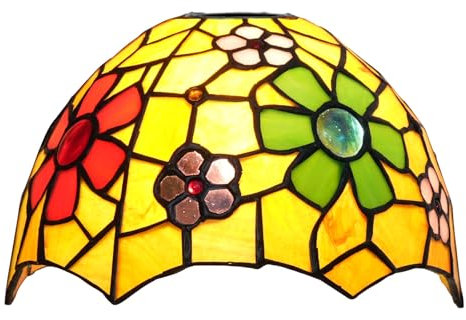 WHESAZYP Tiffany Ersatz-Lampenschirm, 8 Zoll, gelber Hintergrund, Blumen, Buntglas-Lampenschirm, handgefertigt, Vintage-Lampenschirme, Zubehör, passend für Tischlampe, Pendelleuchte, Wandlampe