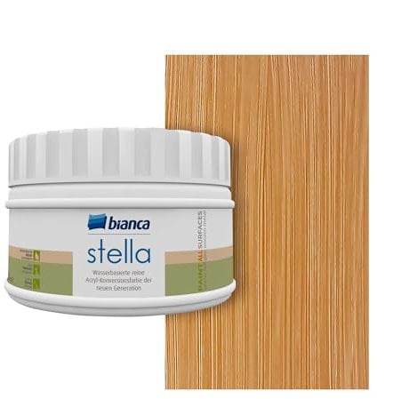 Bianca Stella Pintura para muebles premium con efecto de madera para cocina, Roble, Brillante, 250ml, a base de agua, efecto madera para todas las superficies, renovación de encimeras de cocina