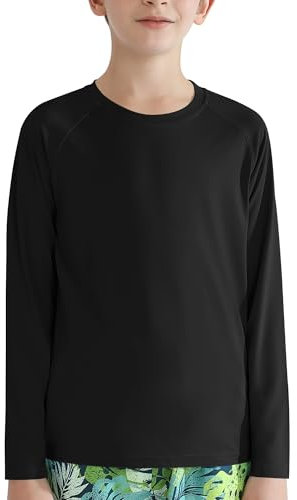 Valcatch Boy's Girls UPF 50+ Sun Protection Shirts Long Sleeve Swim Rash Vests Kids Teens Fishing Hiking Shirt Quick Dry Athletic Performance Active T-Shirt Running Gym Workout Tee Tops Black