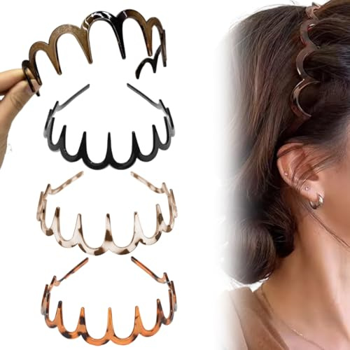 Lot de 4 élastiques à cheveux en zigzag, peigne à dents de requin, forme ondulée, en plastique, accessoire pour femmes