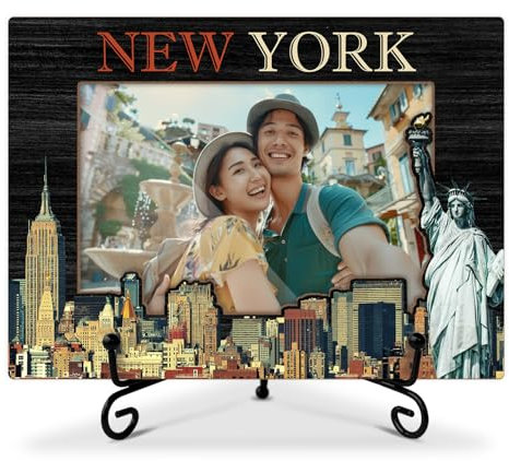 AWDSTN New York Bilderrahmen, 10,2 x 15,2 cm, Bilderrahmen für Tischdekoration, Urlaub, Flitterwochen, Verlobung, Jahrestag, Hochzeitsgeschenke für Familie, Freunde, Paare, Holzrahmen für