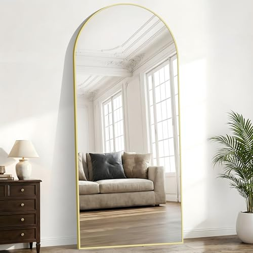 Weare Home Bogen Ganzkörperspiegel, 203 x 91 cm Gewölbter Standspiegel, Goldener Metallrahmen Boden Länge Spiegel, Stehend, Wand montiert, lehnend, Bodenspiegel für Schlafzimmer, Wohnzimmer