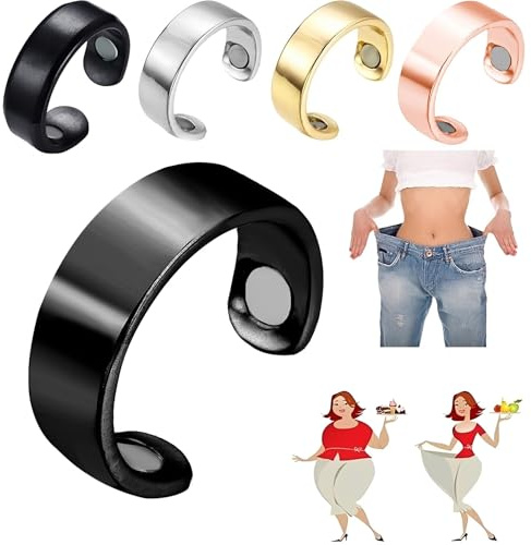 SWYZOR Vital Ring,4 Stück Magnetischer Ringe,Gegen Migräne Verstellbare Magnetfeldtherapie-Ringe Set,Magnetischer Akupressurring,Magnetring Herren Damen(A)