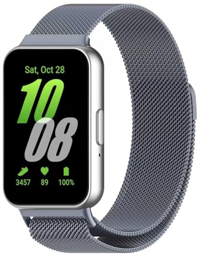 Koelaa Stainless Steel Magnetic Milanese Loop Band for Samsung Galaxy Fit 3, Adjustable Breathable Mesh Watch Strap with Secure Clasp – Gift for Men Women Birthday Anniversary - Space Grey