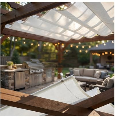 Pergola Copertura Ombreggiante Forma A U，Copertura for tenda da sole ondulata impermeabile retrattile personalizzabile,Tenda da Sole ad Onda，per terrazza, pergola(W0.8*L5m/W2.62*L16.41ft)
