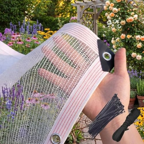 Rete Ombreggiante Bianca 50% Uv Resistente Traspirante H 100 120 150 200, Telo Ombreggiante Esterno con Occhielli Per Serra Balcone Giardino Orto, Vele Pergola Addossata(6x6m)
