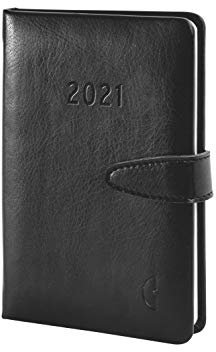Chronoplan 50821 Buchkalender Kalendarium 2021, ca. A6 Hardcover (95x145mm) Lederimitat, Wochenplaner (1 Woche auf 2 Seiten), schwarz