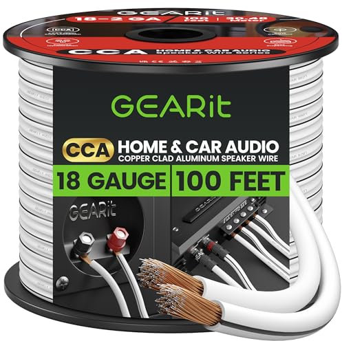 GearIT Speaker Wire Audio Cable CCA 2x1mm≤ (30.48 Meters - White) Copper Clad Aluminum - Great for Hi-Fi Home Theater and Car Speakers - 18 Gauge AWG, 100 Feet
