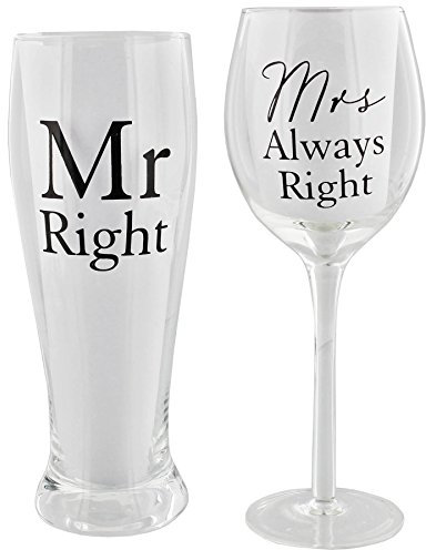 Amore Mr Right and Mrs Always Right by Amore Pint & Wine Glass Gift Set