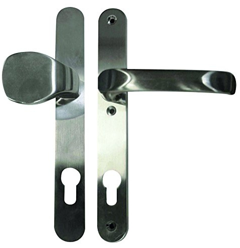 Alpertec Schmalrahmengarnitur Schutzbeschlag Schildgarnitur Wechselgarnitur 92 mm, Vierkant 8 mm, Knopf/Drücker, Edelstahlfarbig, 40320020