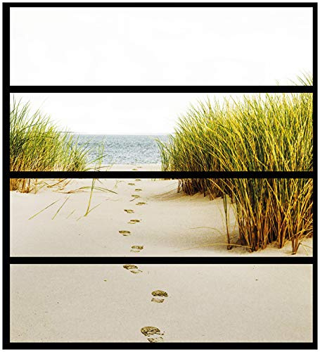 Wallario Möbelfolie/Aufkleber, geeignet für IKEA Malm Kommode mit 4 Schubfächern - Klebefolie Spuren im Sand- Fußspuren durch die Düne zum Meer