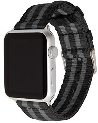 Archer Watch Straps - Uhrenarmbänder aus Nylon-Sitzgurtmaterial für Apple Watch (Schwarz und Grau/Edelstahl, 44/45/46/49mm)