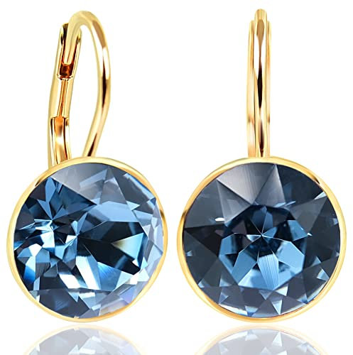 Ohrringe Gold Kristall Blau kurze Ohrhänger gold rund Denim Blue NOBEL SCHMUCK