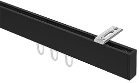 INTERDECO Innenlauf-Gardinenstange eckig 14 x 35 mm, kantige Innenlaufstange aus Metall, Schwarz, zur Deckenmontage, Typ 10212816, 280 cm