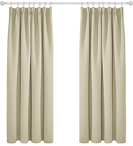 Deconovo Dekoschal Blatt Drucken Gardine Kräuselbandgardine Vorhang Verdunklung Thermovorhang Kälteschutz Thermo gegen Kälte Thermogardine Hitzeschutz, 160x107cm(HöhexBreite), Beige, 2er Set