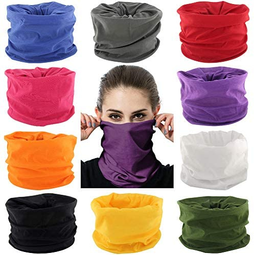 Cutewing Neck Gaiter Masks Buffs Gators,10PCS Tube Scarf Seamless Face Covering,Solid Ourdoor Face Mask Tube Bandanas Magic Headband UV Headwrap Balaclavas for Sports Workout Fitness