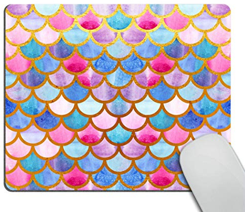 Wasach Mermaid Scales Mouse Pad Custom for Women,Watercolor Fish Scales Personalized Design Non-Slip Rubber Mousepad