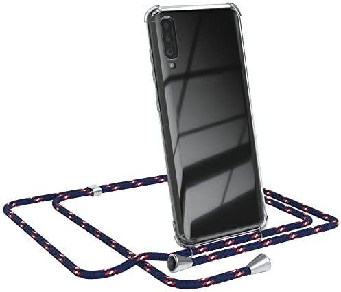 EAZY CASE Handykette kompatibel mit Samsung Galaxy A70 Handyhülle mit Umhängeband, Handykordel mit Schutzhülle, Silikonhülle, Hülle mit Band, Stylische Kette mit Hülle für Smartphone, Navy Camouflage