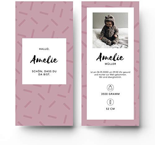 (10 x) Geburtskarten Danksagungskarten Geburt Baby Karte Dankeskarte Foto Rosa Mädchen