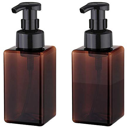 UUJOLY Foaming Soap Dispenser, 450ml (15oz) Refillable Pump Bottle for Liquid Soap, Shampoo, Body Wash (2 Pcs) (Brown)