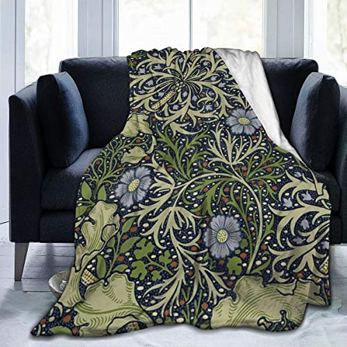 Meiya-Design Fleece Blanket 50 x 60- William Morris Seaweed Pattern Home Flannel Fleece Soft Warm Plush Throw Blanket for Bed/Couch/Sofa/Office/Camping