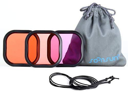 SOONSUN Confezione da 3 filtri subacquei per GoPro Hero 8 9 10 11 12 13 Custodia impermeabile ufficiale nera - Filtri rosso, rosso chiaro, magenta - Correzione del colore per video e fotografia