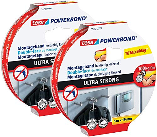 tesa doppelseitiges Montageband ULTRA STRONG (2x 5m:19mm, Standard)