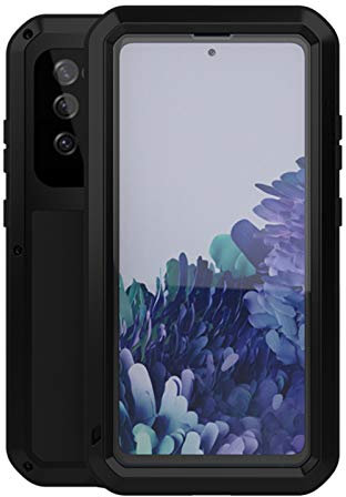 qichenlu Panzer Rüstung Schwarz Metallrahmen Hybrid Silikon Robuste Handyhülle für S20 FE,Integriertes Display Schutz Glas Bruchsicher Outdoor Case Ganzkörper Stoßfeste Hülle für Samsung Galaxy S20 FE