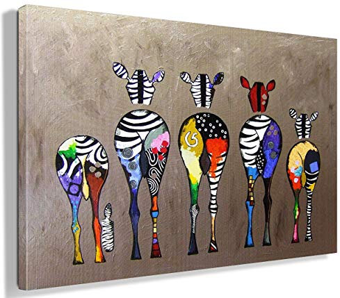 MJEDC Banksy Bilder Leinwand Zebra Herd Colourful Rears Graffiti Street Art Leinwandbild Fertig Auf Keilrahmen Kunstdrucke Wohnzimmer Wanddekoration Deko XXL (80x120cm(31.5x47.2inch))
