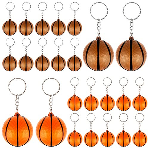 24 Pcs Porte-clés de Mini Basketball Porte-Clés de Faveur de Basketball Balles Anti-Stress de Basketball Cadeau d’Équipe de Basketball Ballons de Sport Remplissage de Sacs de Cadeaux pour Fête